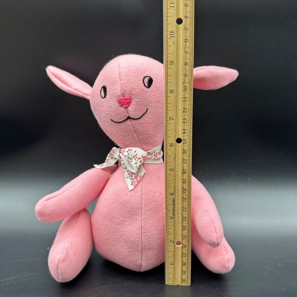 Handmade Pink Stuffed Bunny Rabbit Plush Animal Kitschy Cottage Vintage Floral - Picture 8 of 8